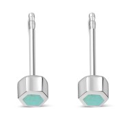 Tiny Turquoise Hexagon Silver Stud Earrings, e372